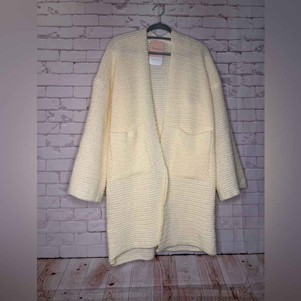 Dreamers Cream Open-Front Knit Cardigan